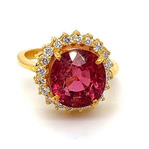 Certified Rubellite 6.95ct Diamonds 22K Gold Ring